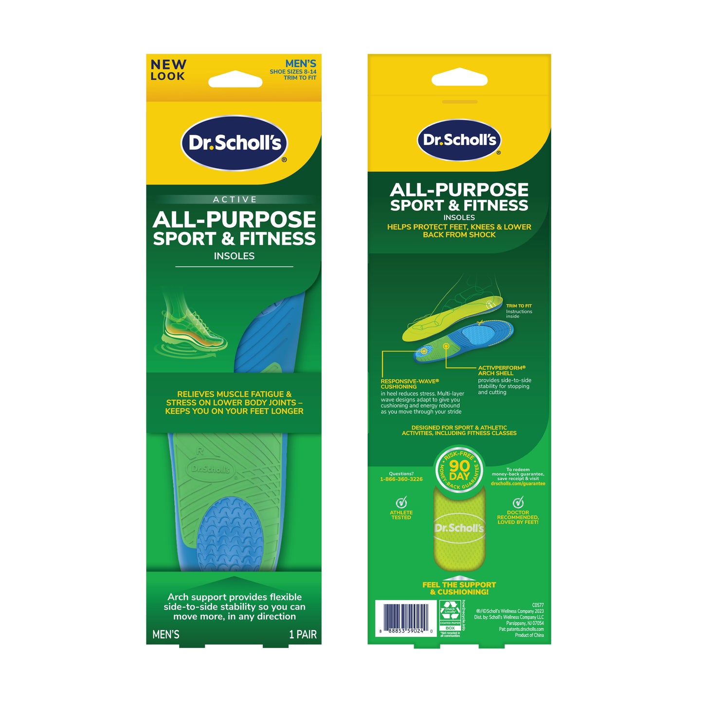 All Sport & Fitness Insoles for Men Shoe Sizes 8-14, 1 Pair