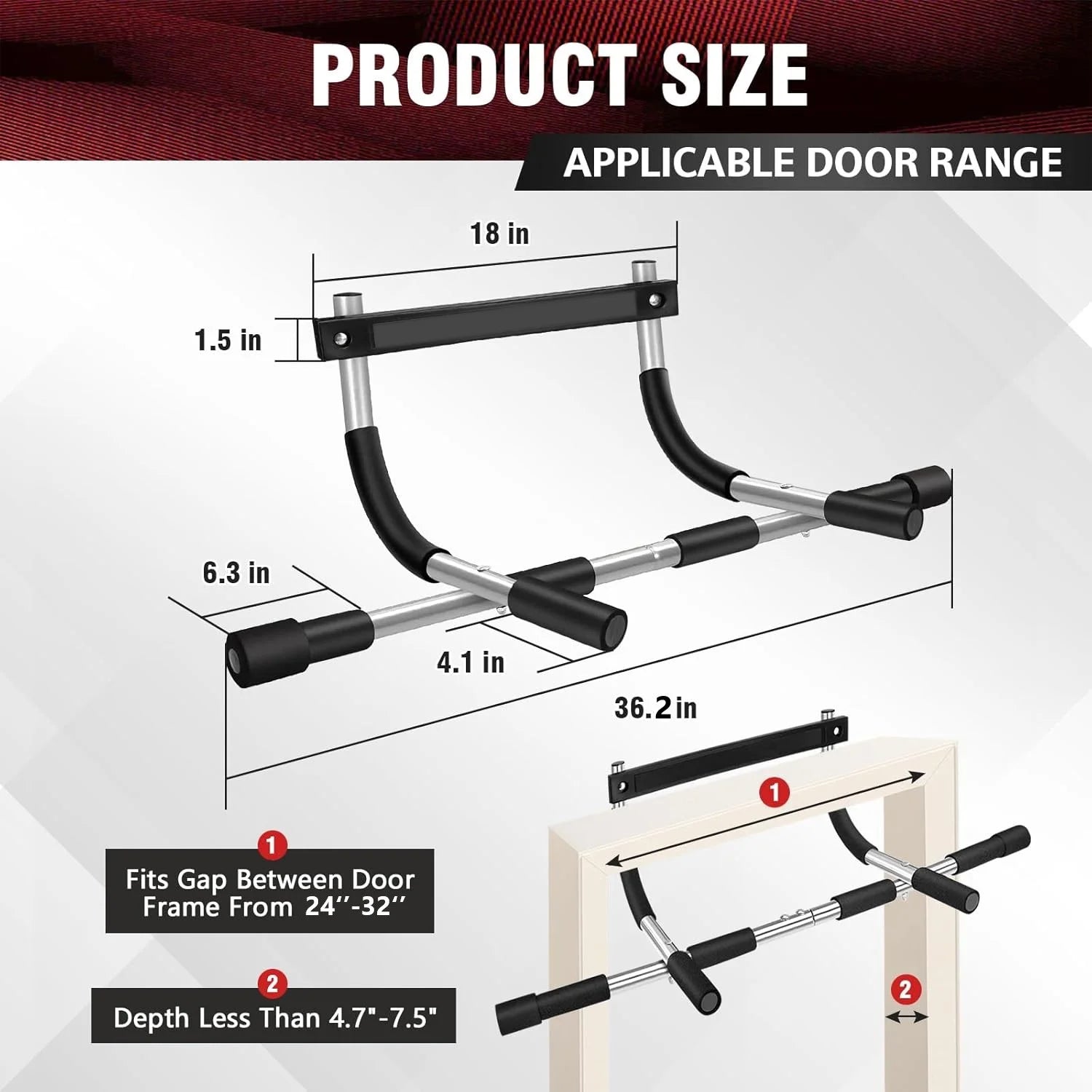 Pull up Bar for Doorway, Thickened Steel Upper Body Workout Bar, Adjustable Width Locking, Max Limit 330 Lbs, Multi-Grip Strength Chin-Up Bar for Strength Training, Home & Gym, Black