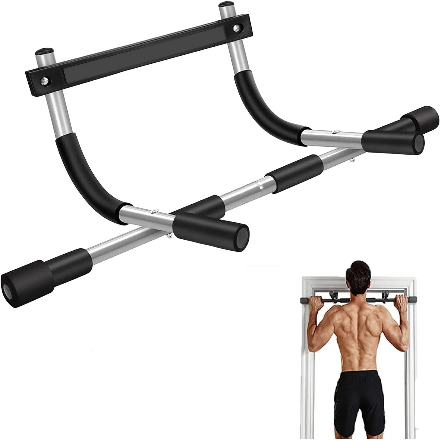 Pull up Bar for Doorway, Thickened Steel Upper Body Workout Bar, Adjustable Width Locking, Max Limit 330 Lbs, Multi-Grip Strength Chin-Up Bar for Strength Training, Home & Gym, Black