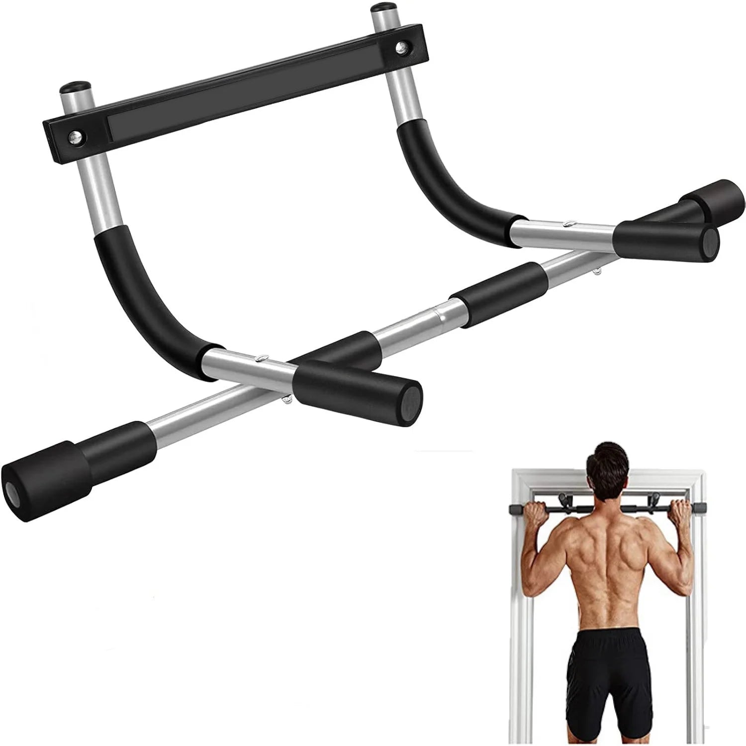 Pull up Bar for Doorway, Thickened Steel Upper Body Workout Bar, Adjustable Width Locking, Max Limit 330 Lbs, Multi-Grip Strength Chin-Up Bar for Strength Training, Home & Gym, Black