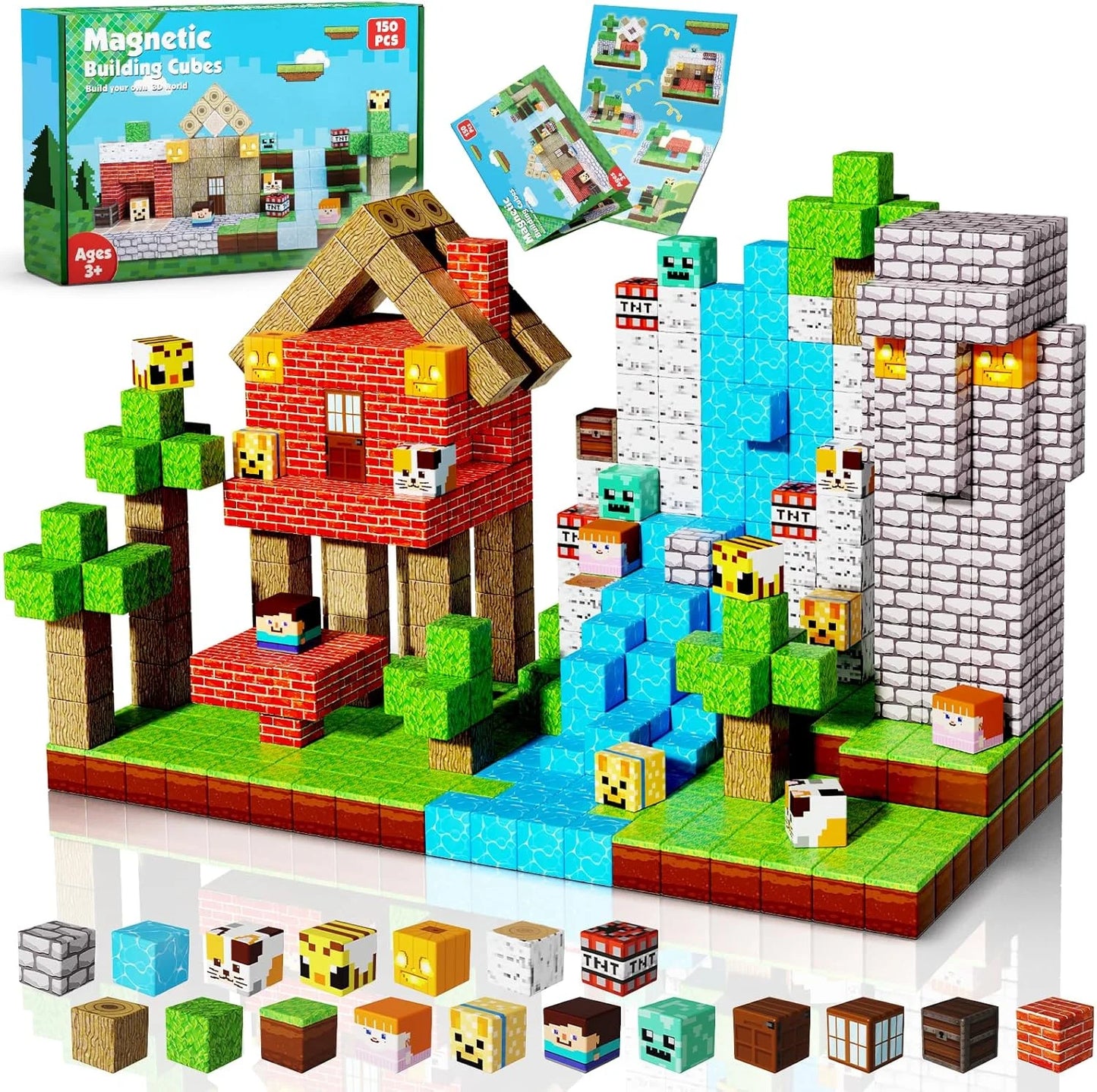 150PCS Magnetic Blocks - Magnetic Building Blocks, Magnet Cubes Toys Stacking, Build Forest World Set, STEM Montessori Sensory Toys for Kids Boys Girls Ages 3-5 6-8 Easter Birthday Gifts