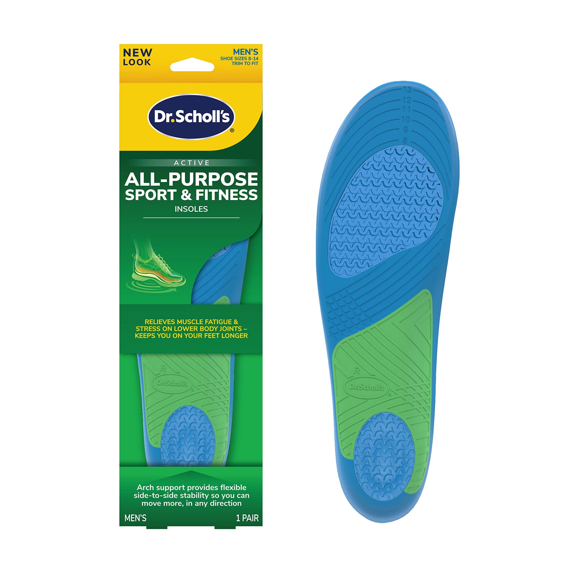 All Sport & Fitness Insoles for Men Shoe Sizes 8-14, 1 Pair