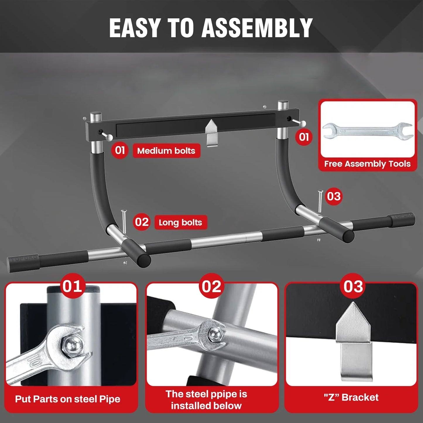 Pull up Bar for Doorway, Thickened Steel Upper Body Workout Bar, Adjustable Width Locking, Max Limit 330 Lbs, Multi-Grip Strength Chin-Up Bar for Strength Training, Home & Gym, Black