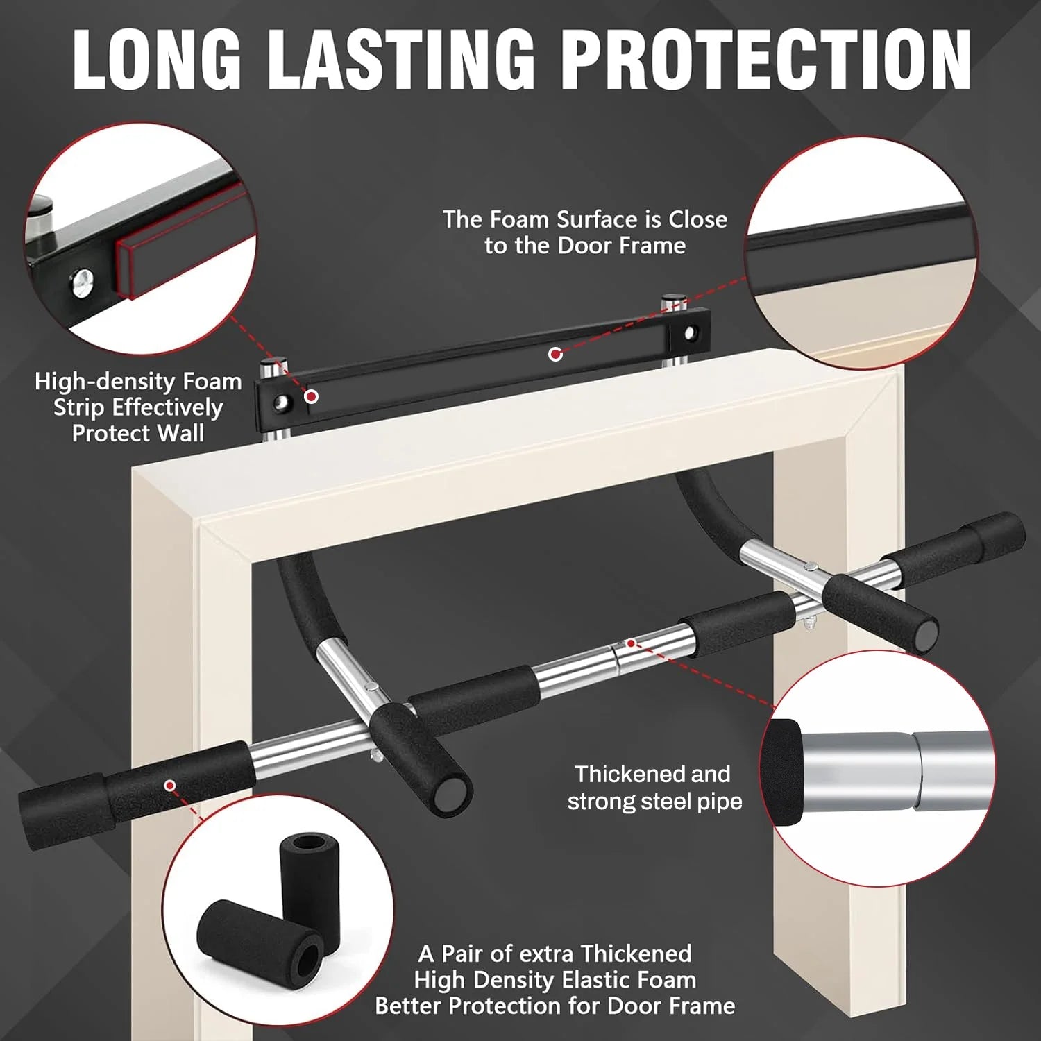 Pull up Bar for Doorway, Thickened Steel Upper Body Workout Bar, Adjustable Width Locking, Max Limit 330 Lbs, Multi-Grip Strength Chin-Up Bar for Strength Training, Home & Gym, Black