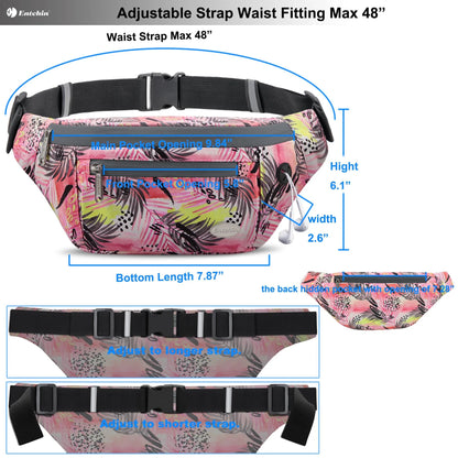 Fanny Pack for Women Girl , Pink Waistpack, Polyester Crossbody Belt Bag, 4 Zipper Pocket, Adult Teen for Walking,Running,Daily Use