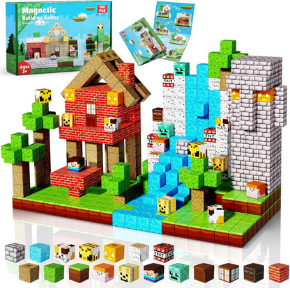 150PCS Magnetic Blocks - Magnetic Building Blocks, Magnet Cubes Toys Stacking, Build Forest World Set, STEM Montessori Sensory Toys for Kids Boys Girls Ages 3-5 6-8 Easter Birthday Gifts